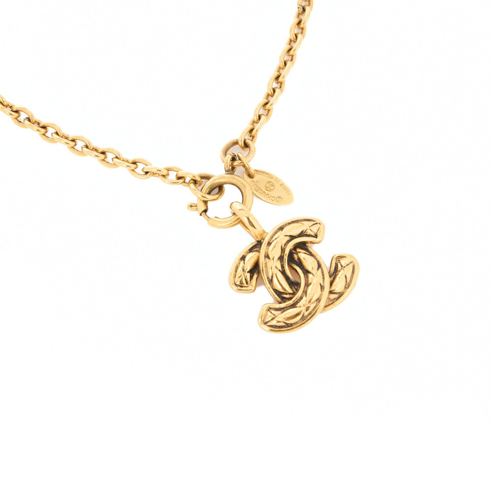 CHANEL Necklace, Coco Mark Matelasse, Gold Plated, Gold, Gold-Tone Hardware, Pre-Owned