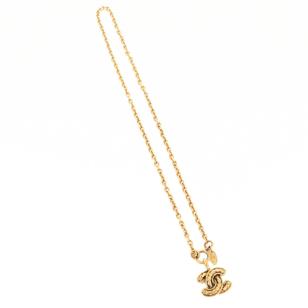 CHANEL Necklace, Coco Mark Matelasse, Gold Plated, Gold, Gold-Tone Hardware, Pre-Owned