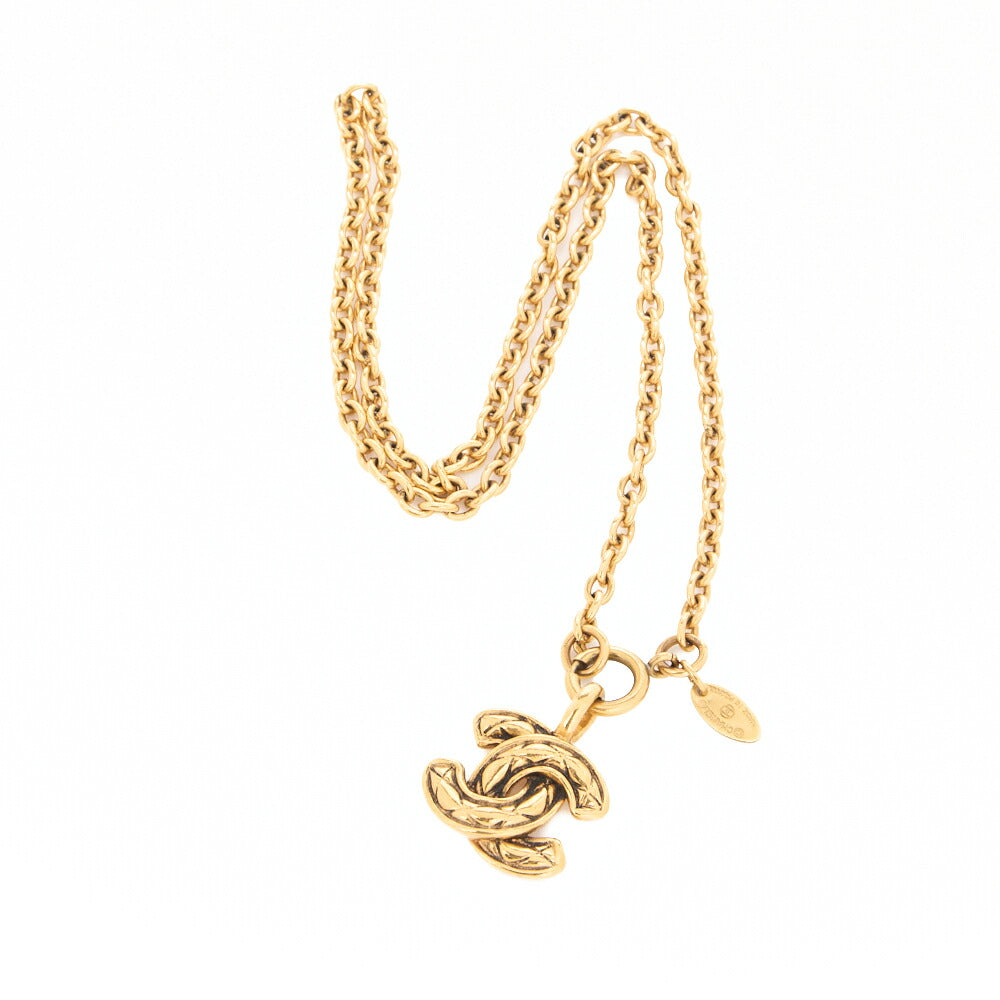 CHANEL Necklace, Coco Mark Matelasse, Gold Plated, Gold, Gold-Tone Hardware, Pre-Owned