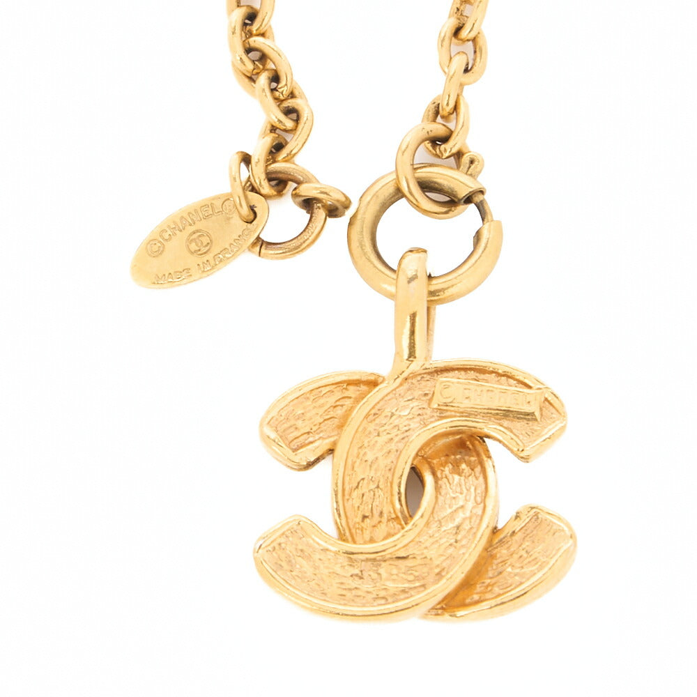 CHANEL Necklace, Coco Mark Matelasse, Gold Plated, Gold, Gold-Tone Hardware, Pre-Owned
