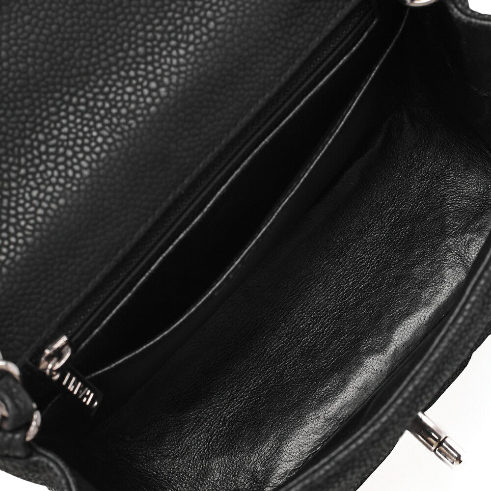 CHANEL Shoulder Bag Mini Matelasse Caviar Skin Black Silver-Tone Hardware Pre-Owned