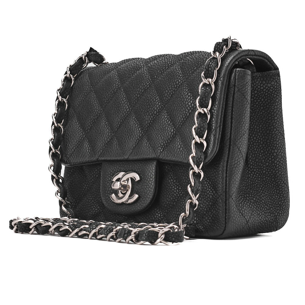 CHANEL Shoulder Bag Mini Matelasse Caviar Skin Black Silver-Tone Hardware Pre-Owned
