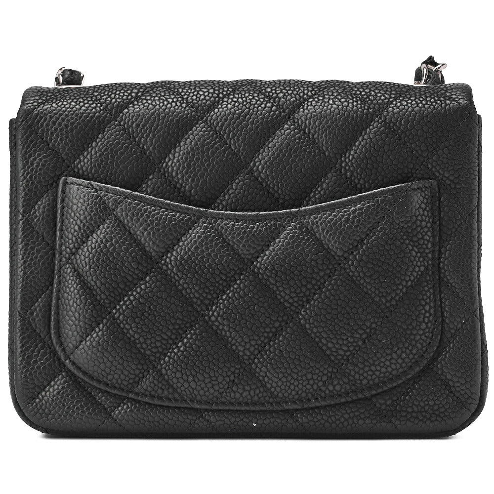 CHANEL Shoulder Bag Mini Matelasse Caviar Skin Black Silver-Tone Hardware Pre-Owned