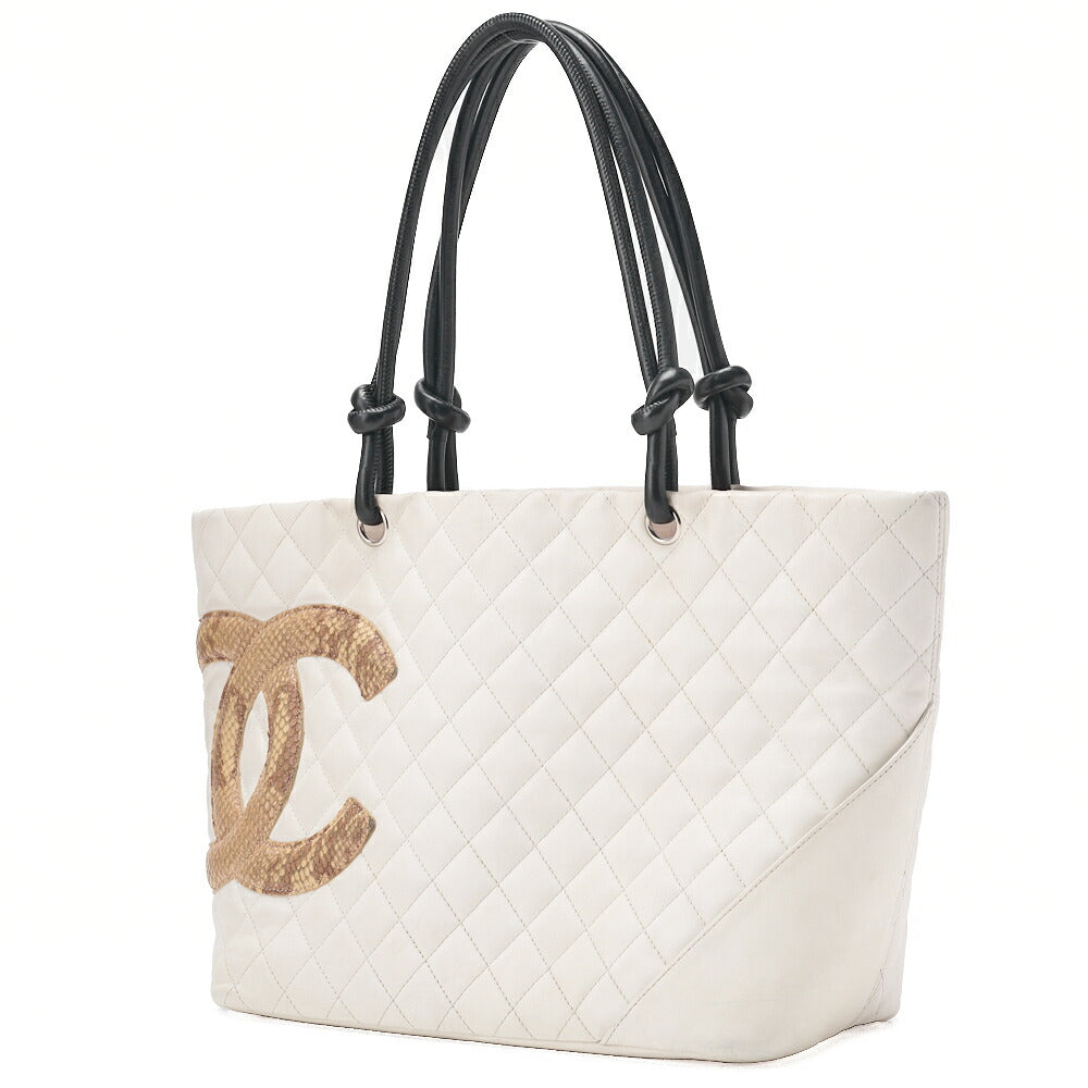 CHANEL Tote Bag Matelasse Calfskin Python White Silver-Tone Hardware Pre-Owned