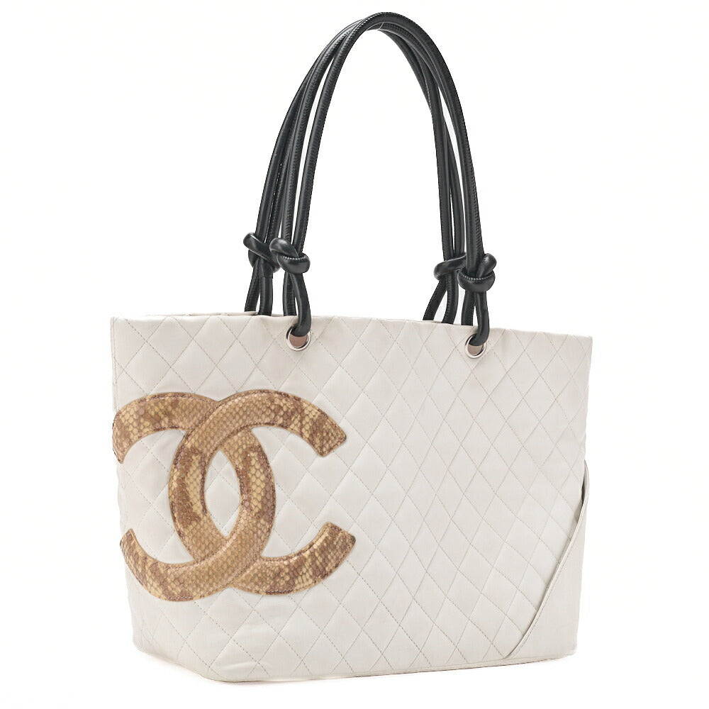 CHANEL Tote Bag Matelasse Calfskin Python White Silver-Tone Hardware Pre-Owned