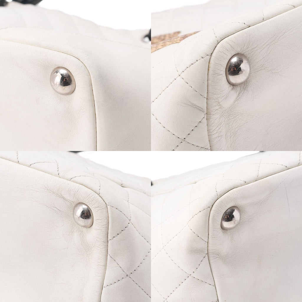 CHANEL Tote Bag Matelasse Calfskin Python White Silver-Tone Hardware Pre-Owned