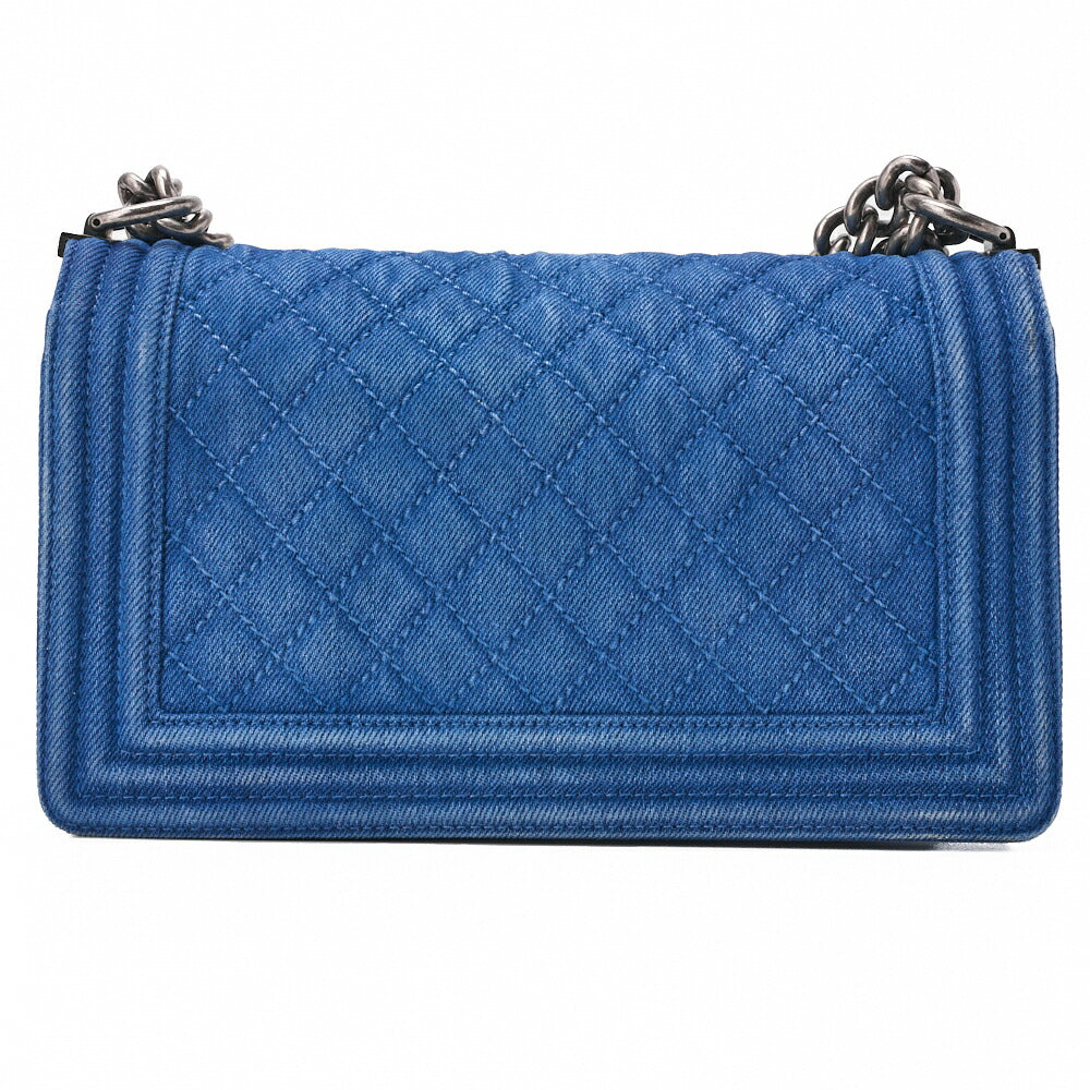 CHANEL Shoulder Bag, Boy Chanel, Matelasse, Denim, Blue, Silver-Tone Hardware, Pre-Owned