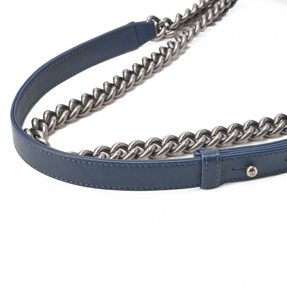 CHANEL Shoulder Bag, Boy Chanel, Matelasse, Denim, Blue, Silver-Tone Hardware, Pre-Owned