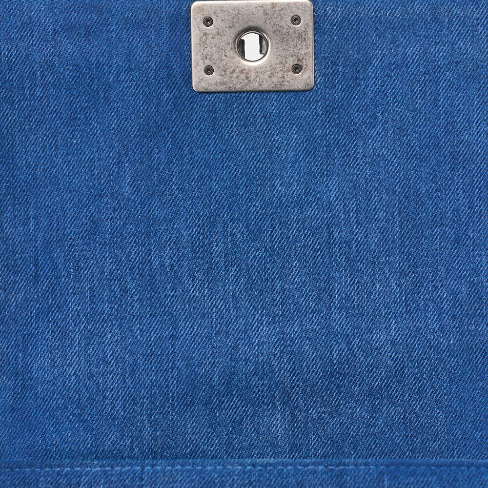 CHANEL Shoulder Bag, Boy Chanel, Matelasse, Denim, Blue, Silver-Tone Hardware, Pre-Owned