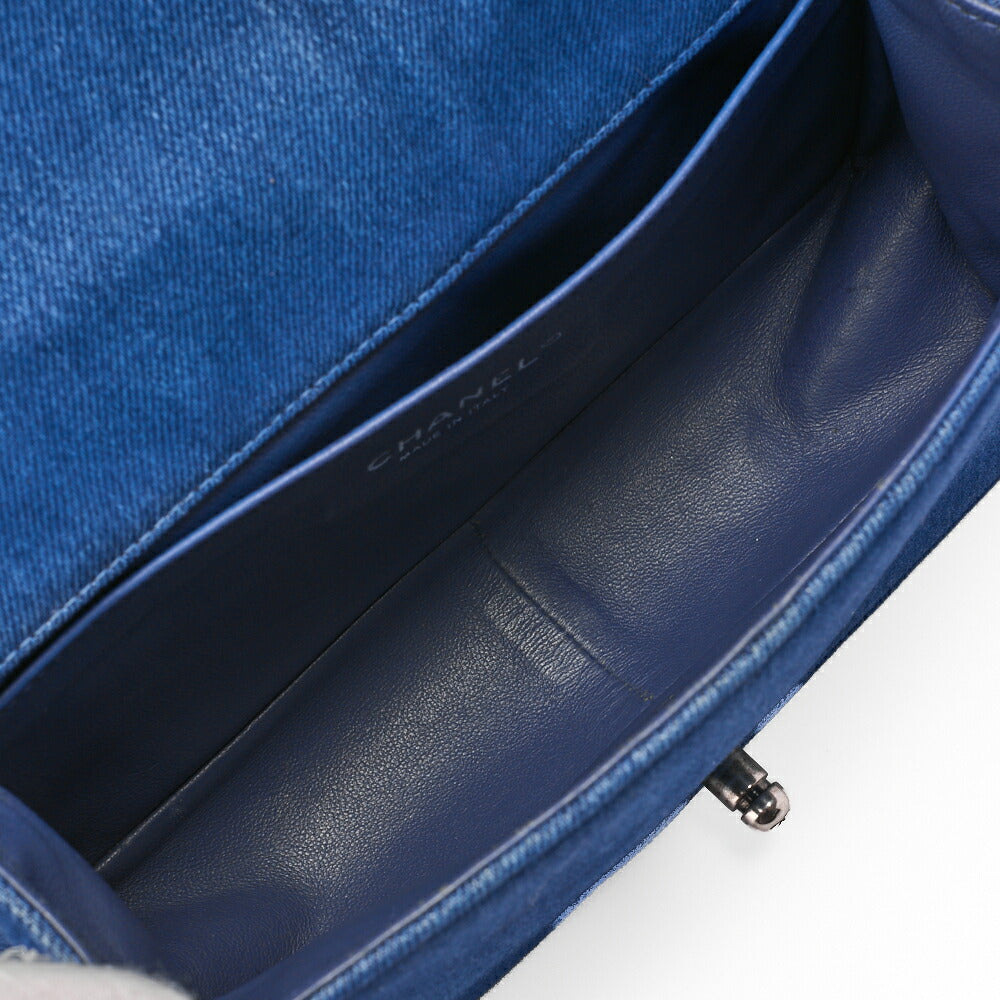 CHANEL Shoulder Bag, Boy Chanel, Matelasse, Denim, Blue, Silver-Tone Hardware, Pre-Owned
