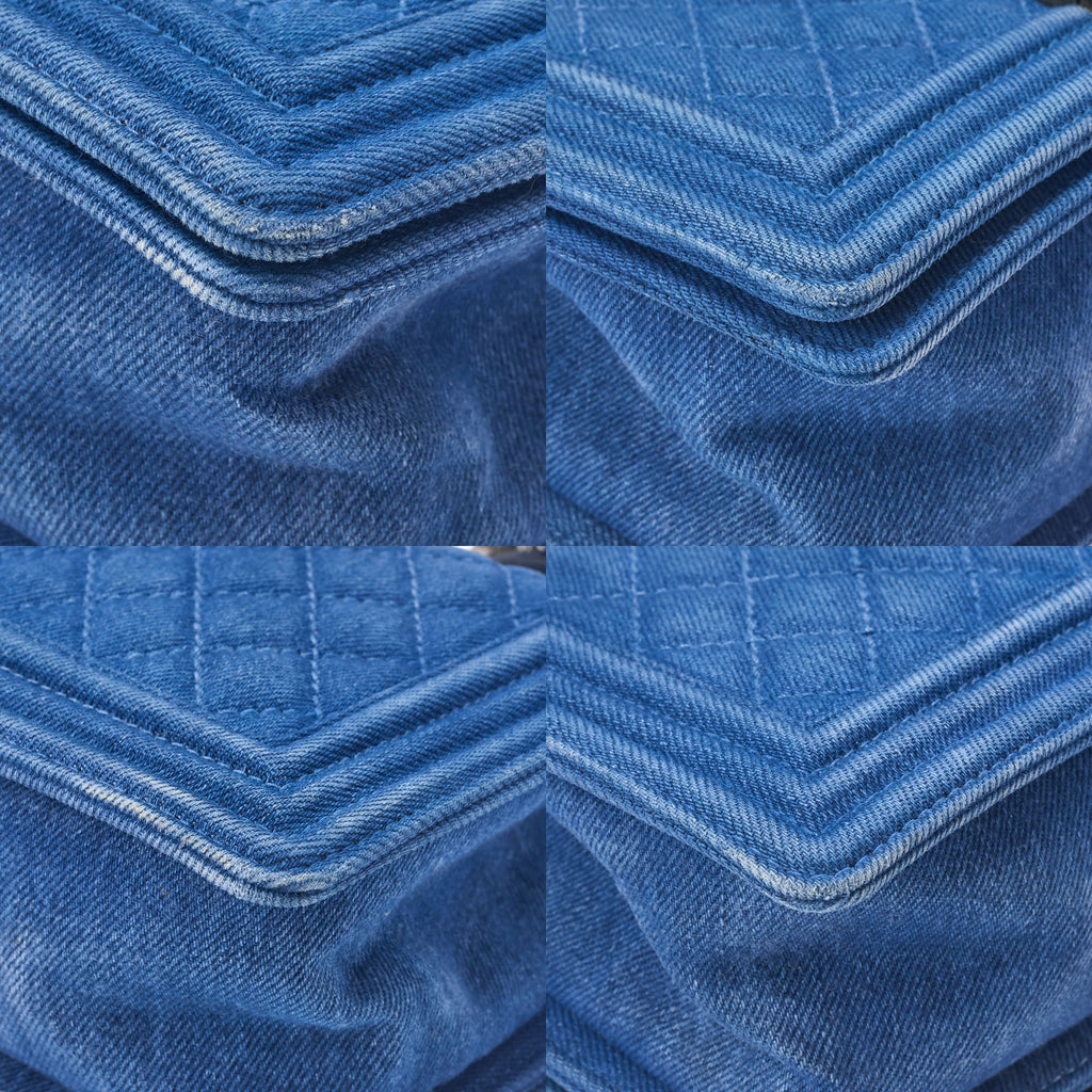 CHANEL Shoulder Bag, Boy Chanel, Matelasse, Denim, Blue, Silver-Tone Hardware, Pre-Owned