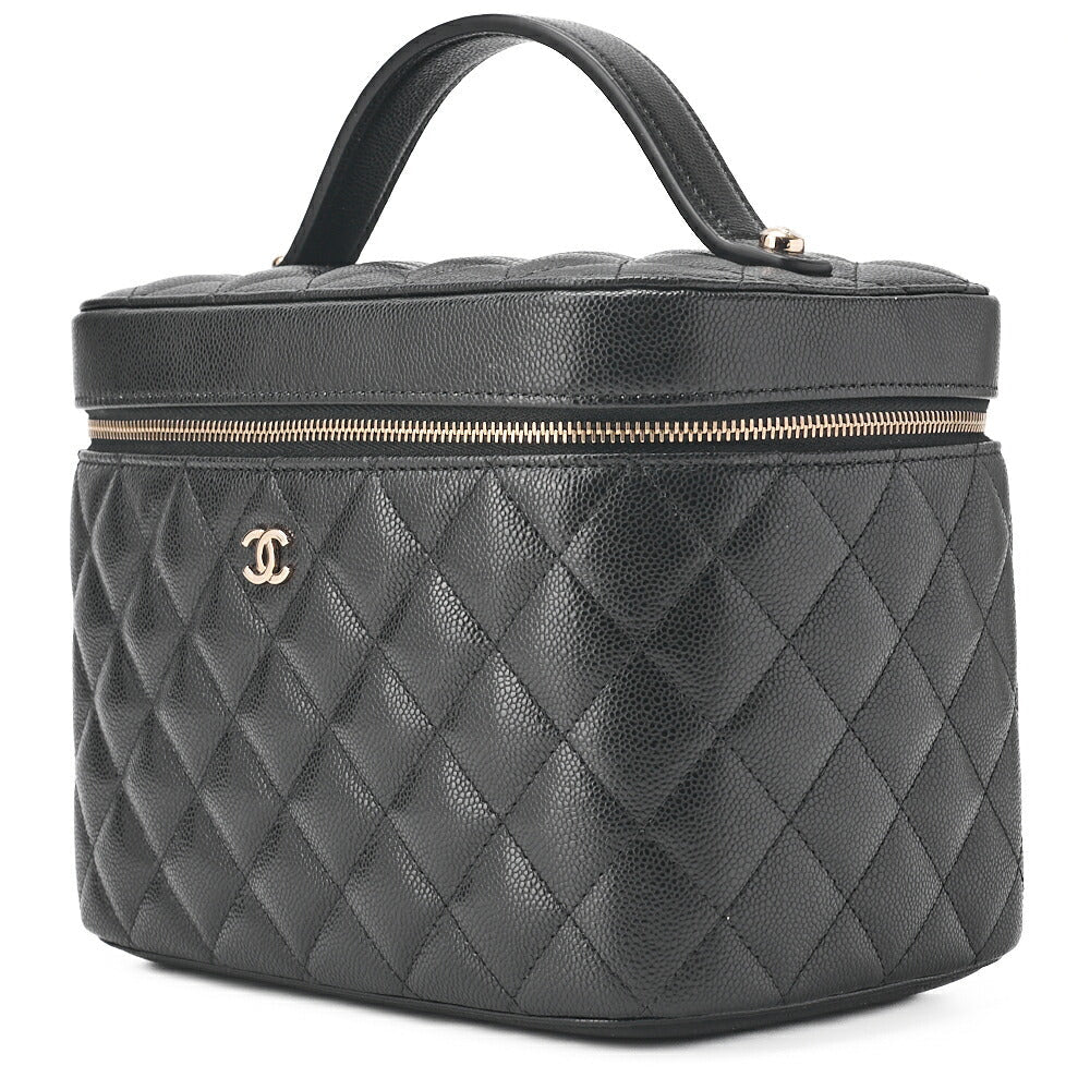 CHANEL Vanity Handbag, Matelasse, Caviar Skin, Black, Gold-Tone Hardware, Pre-Owned