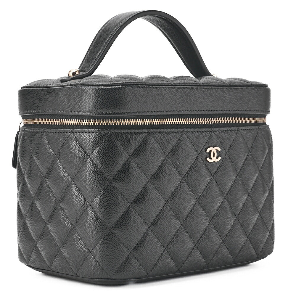 CHANEL Vanity Handbag, Matelasse, Caviar Skin, Black, Gold-Tone Hardware, Pre-Owned
