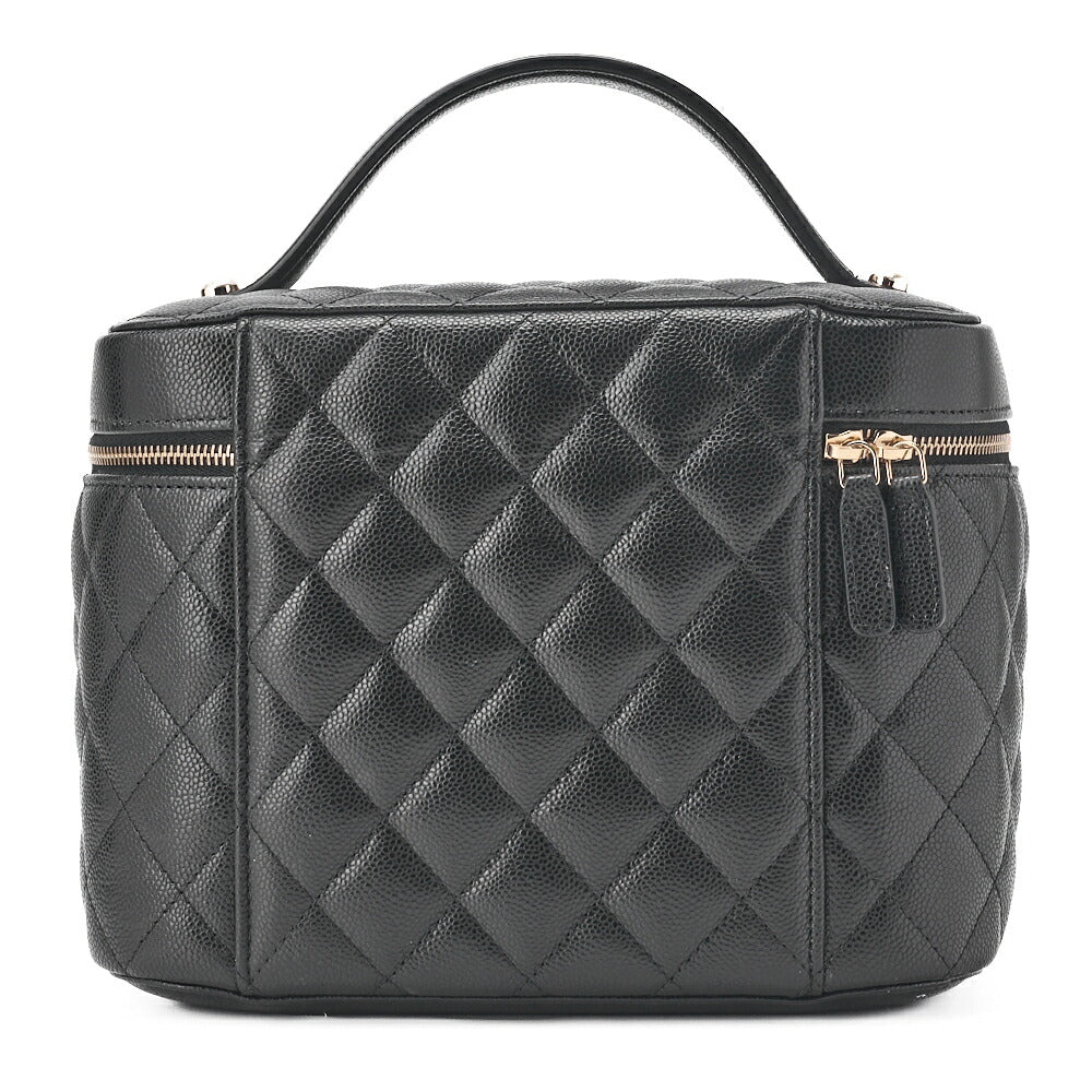 CHANEL Vanity Handbag, Matelasse, Caviar Skin, Black, Gold-Tone Hardware, Pre-Owned