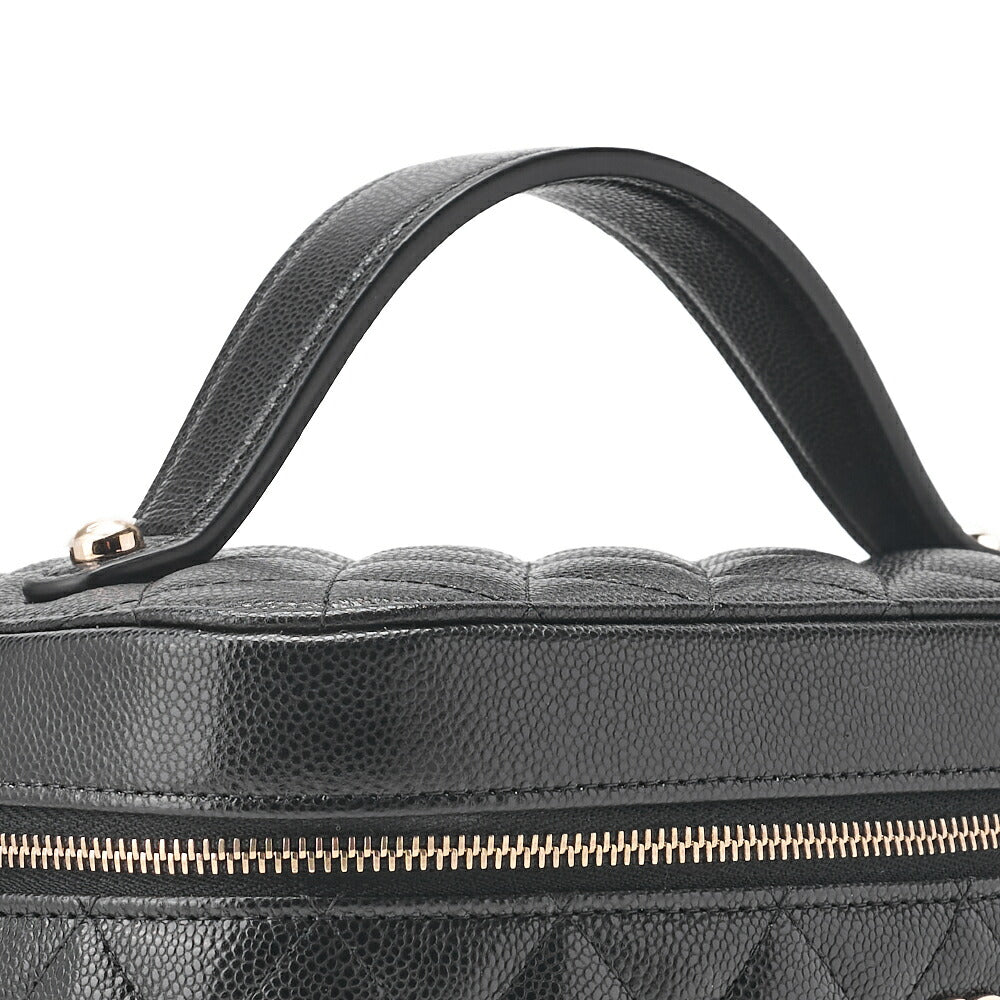 CHANEL Vanity Handbag, Matelasse, Caviar Skin, Black, Gold-Tone Hardware, Pre-Owned