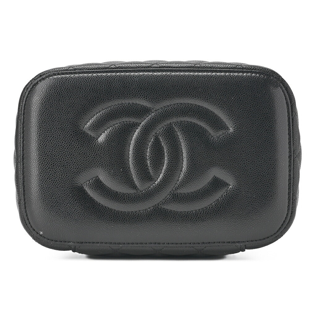 CHANEL Vanity Handbag, Matelasse, Caviar Skin, Black, Gold-Tone Hardware, Pre-Owned