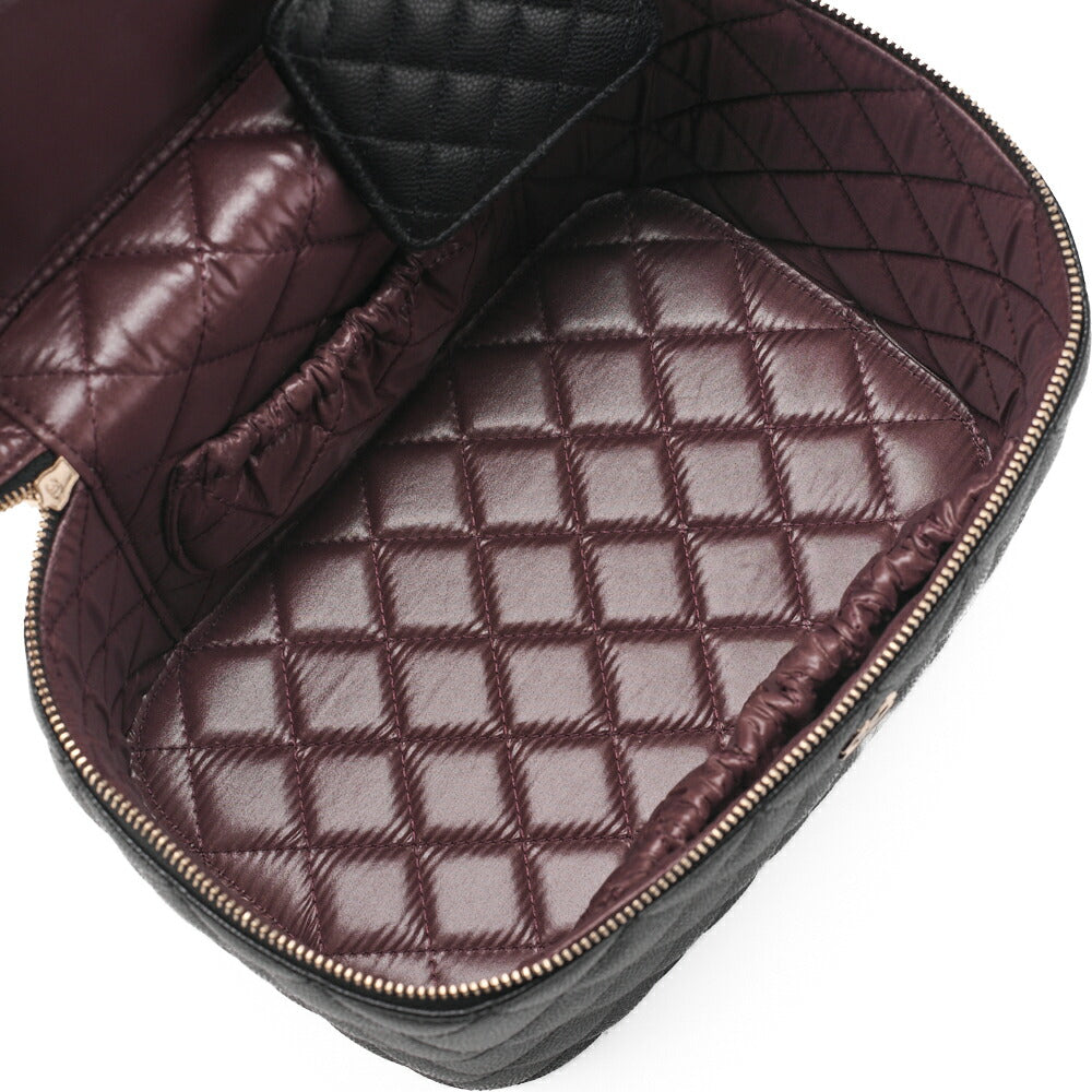 CHANEL Vanity Handbag, Matelasse, Caviar Skin, Black, Gold-Tone Hardware, Pre-Owned