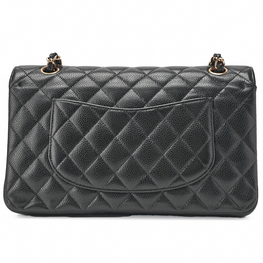 CHANEL Chain Shoulder Bag Matelasse Double Flap Caviar Skin Black Gold-Tone Hardware Pre-Owned
