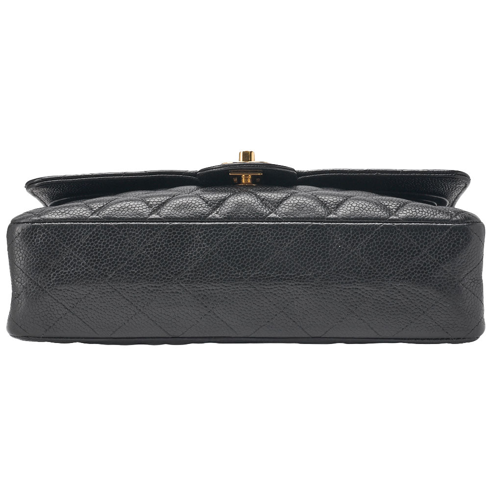 CHANEL Chain Shoulder Bag Matelasse Double Flap Caviar Skin Black Gold-Tone Hardware Pre-Owned