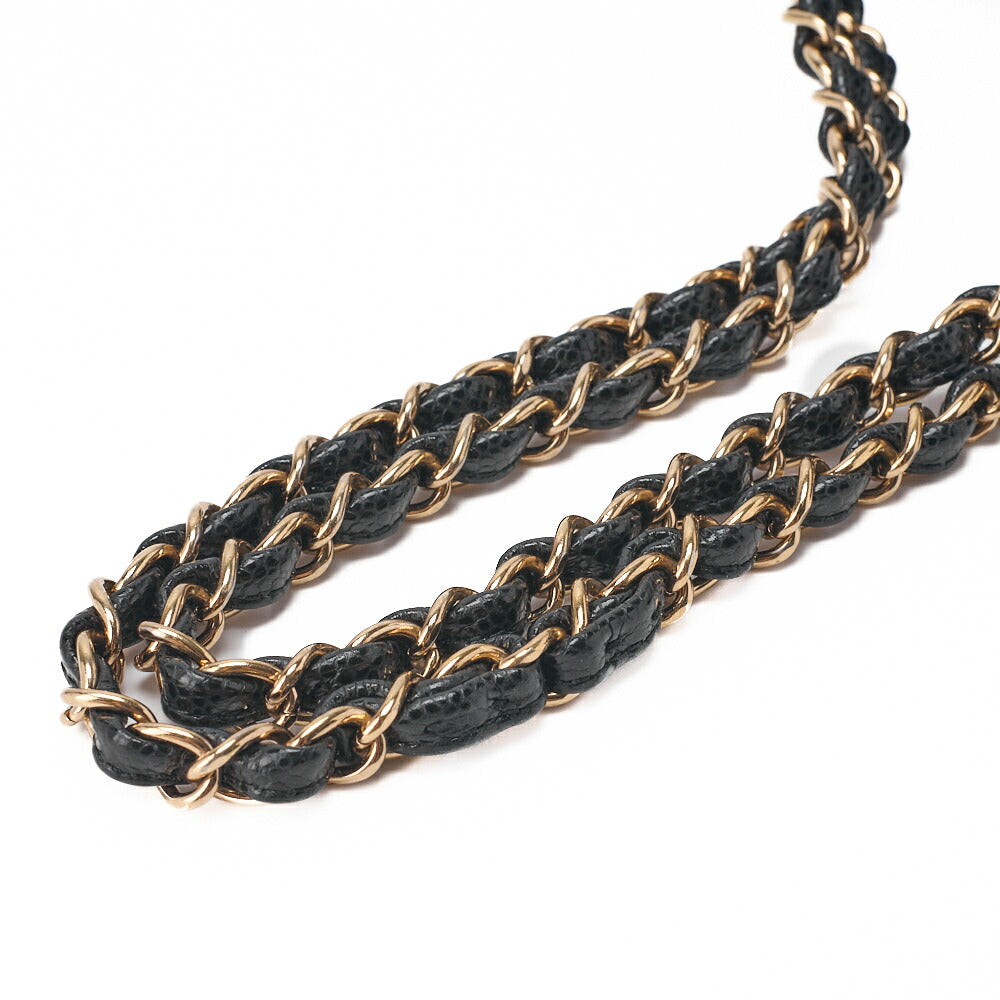 CHANEL Chain Shoulder Bag Matelasse Double Flap Caviar Skin Black Gold-Tone Hardware Pre-Owned