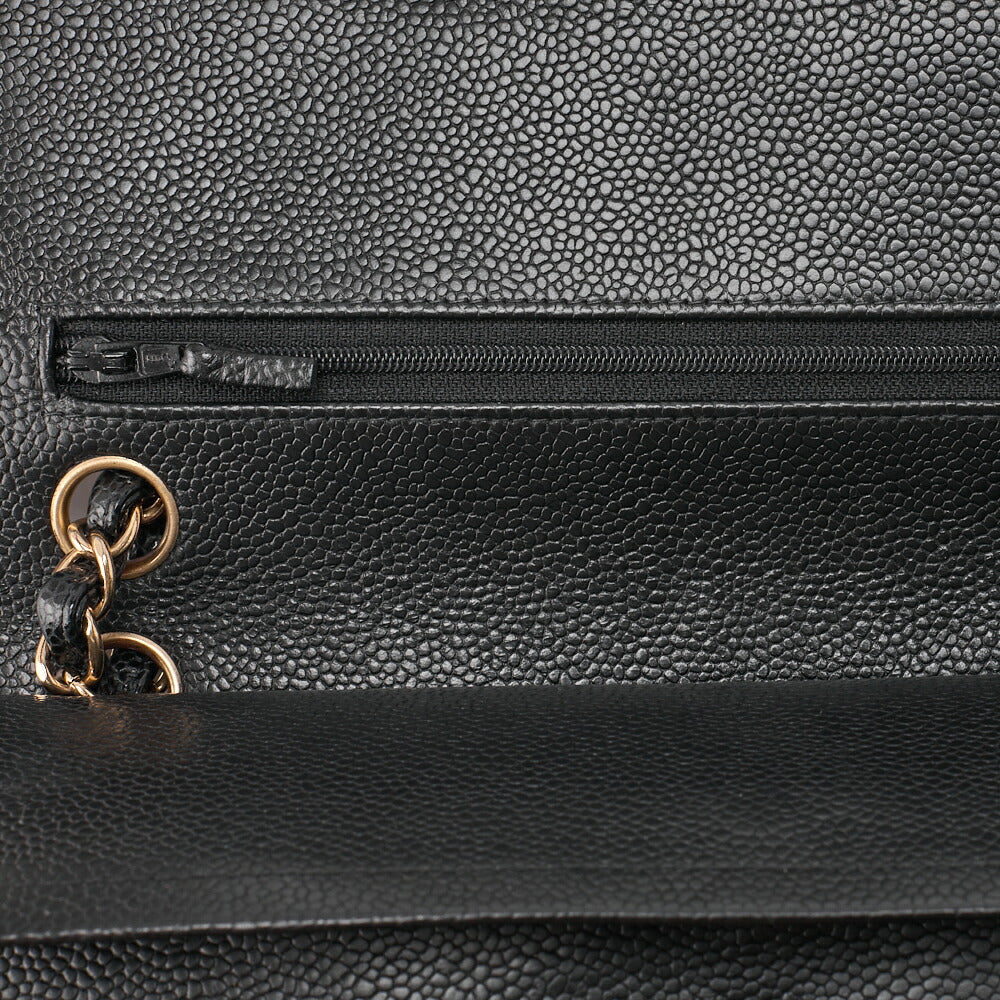 CHANEL Chain Shoulder Bag Matelasse Double Flap Caviar Skin Black Gold-Tone Hardware Pre-Owned