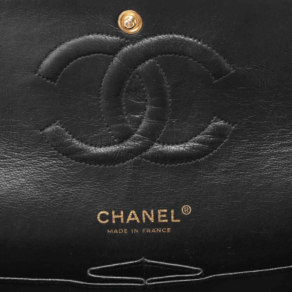 CHANEL Chain Shoulder Bag Matelasse Double Flap Caviar Skin Black Gold-Tone Hardware Pre-Owned