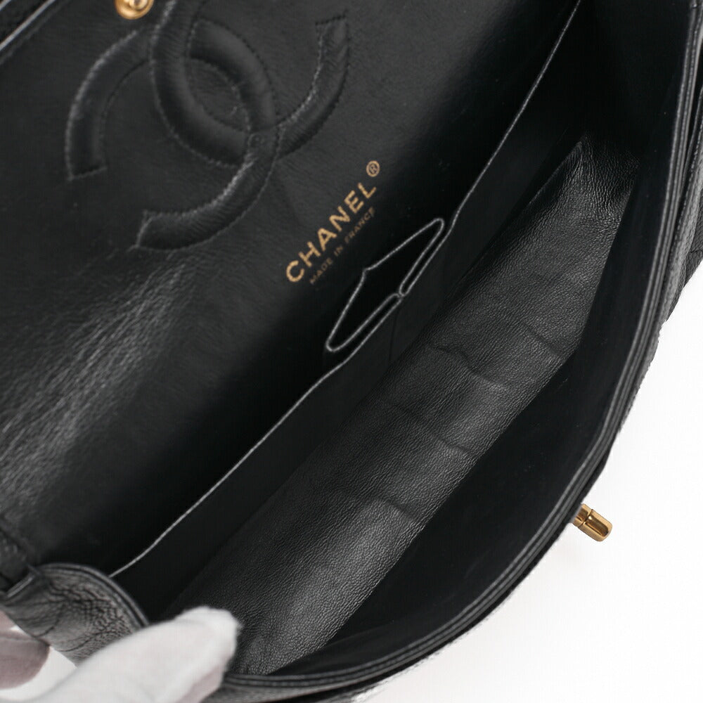 CHANEL Chain Shoulder Bag Matelasse Double Flap Caviar Skin Black Gold-Tone Hardware Pre-Owned