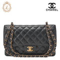 CHANEL Chain Shoulder Bag Matelasse Double Flap Caviar Skin Black Gold-Tone Hardware Pre-Owned