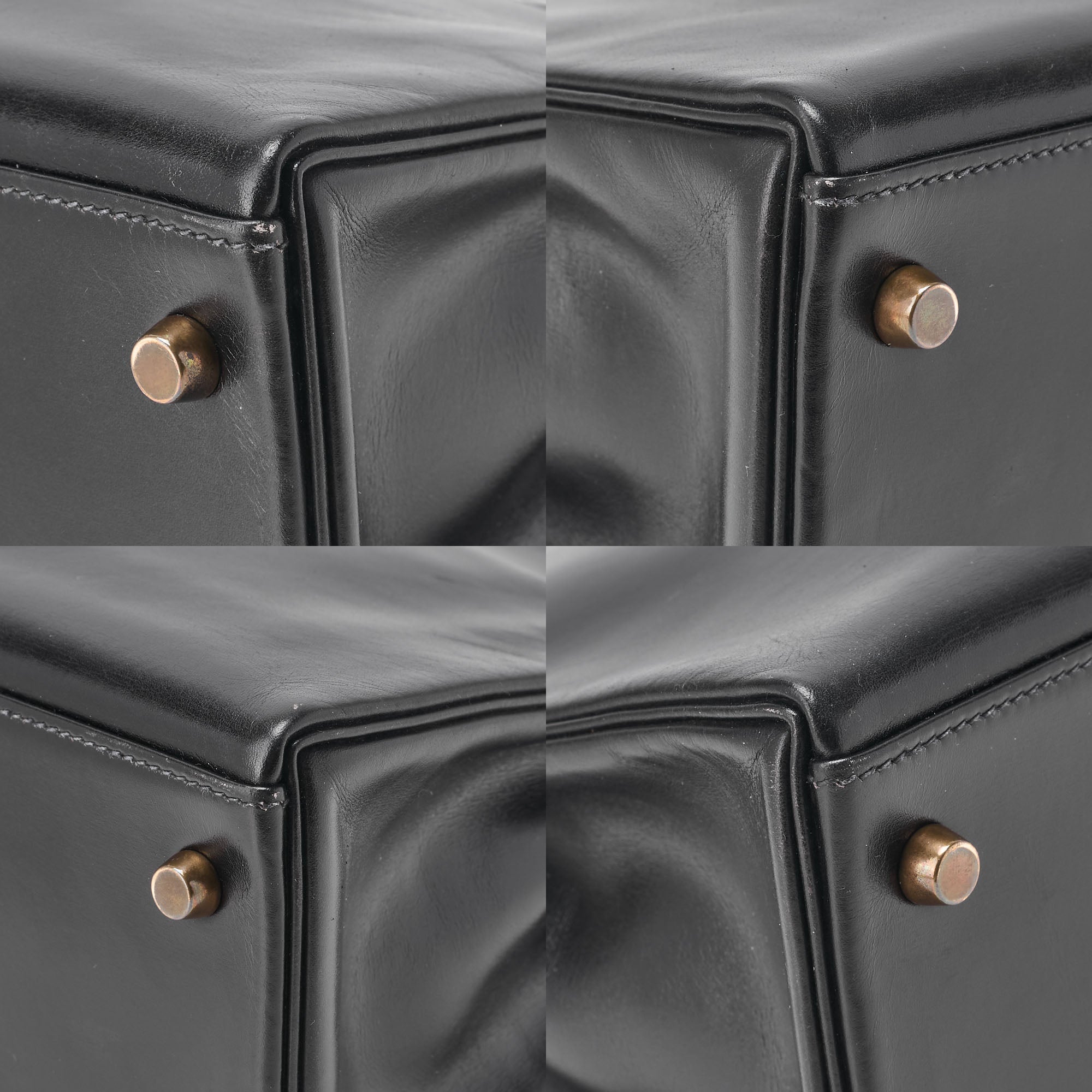 HERMES Kelly 32 Handbag Inseam Box Calf Black Gold-Tone Hardware, Pre-Owned