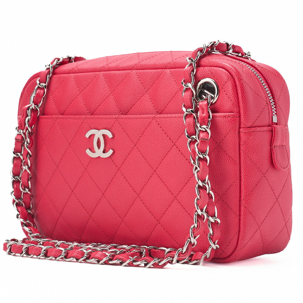 CHANEL Chain Shoulder Bag Matlasse Caviar Skin Rose Pink Coco Mark Silver Metal Fittings Women's [Used] [Free Shipping]