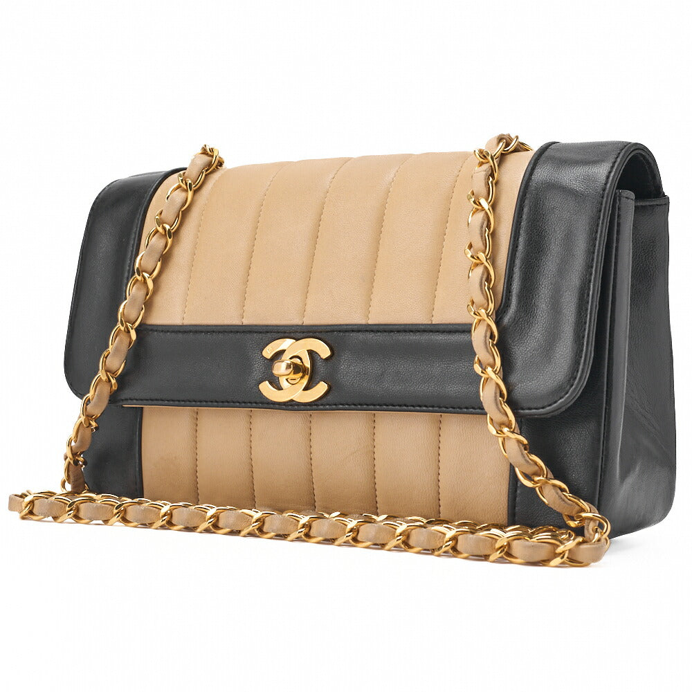 CHANEL Shoulder Bag Mademoiselle Lambskin Beige and Black Gold-Tone Hardware Pre-Owned