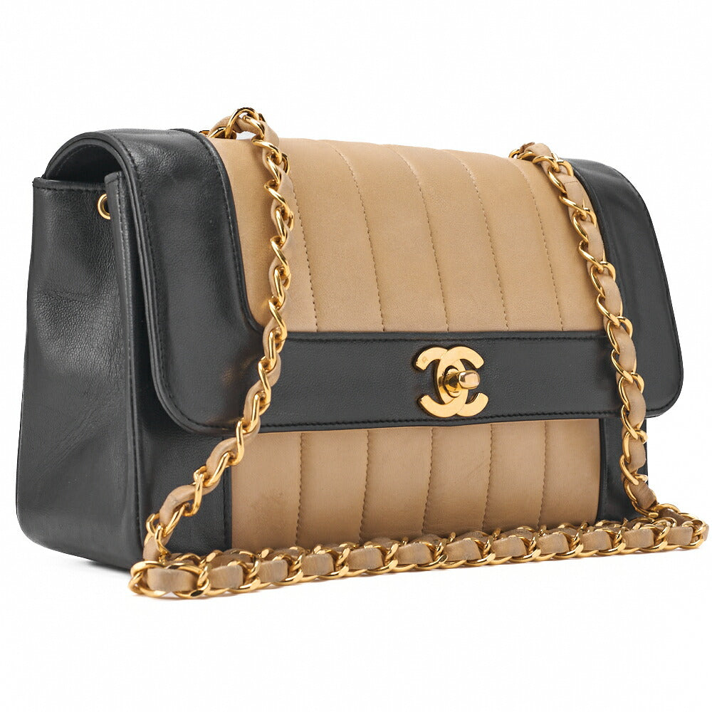 CHANEL Shoulder Bag Mademoiselle Lambskin Beige and Black Gold-Tone Hardware Pre-Owned
