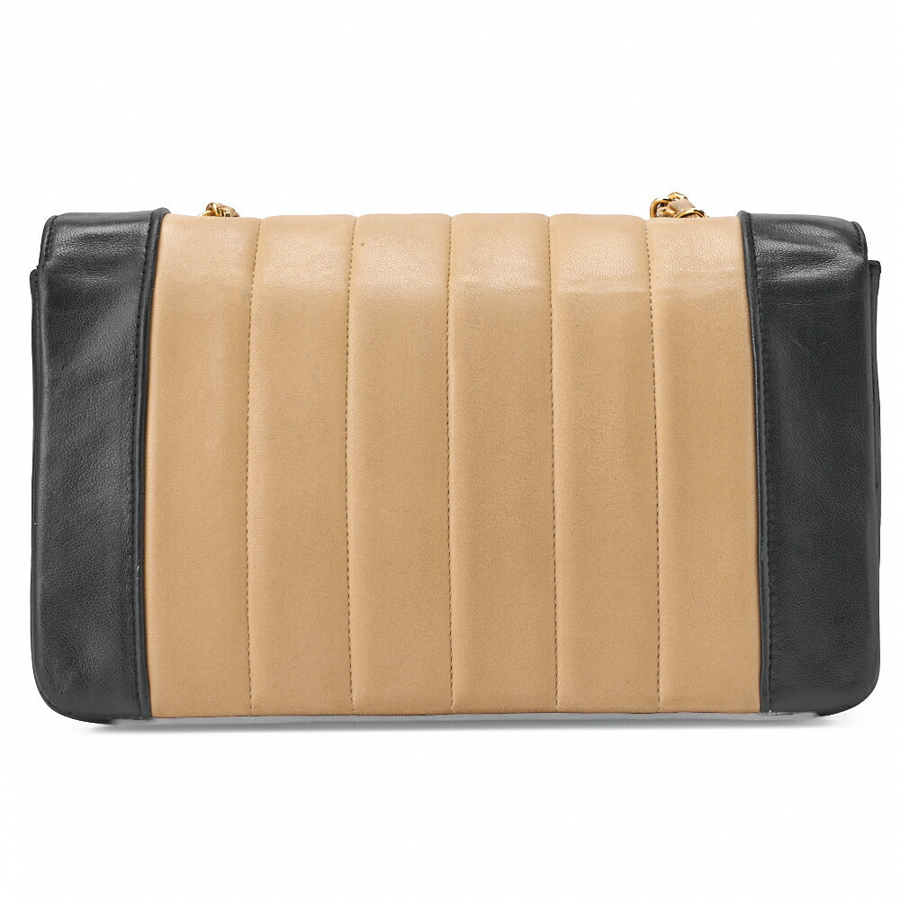 CHANEL Shoulder Bag Mademoiselle Lambskin Beige and Black Gold-Tone Hardware Pre-Owned