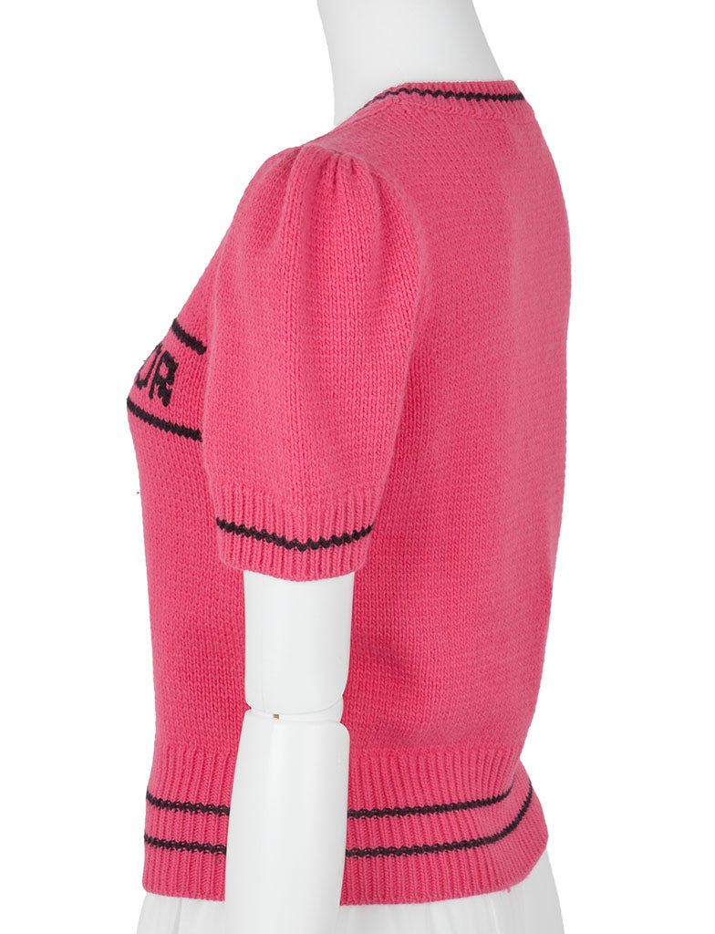 [Returnable] Dior Dior Logo Short Sleeve Knit 38 Pink x Black Cut-and-Sew Tops T-Shirt Brand Apparel