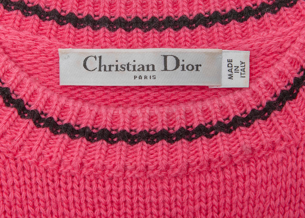 [Returnable] Dior Dior Logo Short Sleeve Knit 38 Pink x Black Cut-and-Sew Tops T-Shirt Brand Apparel