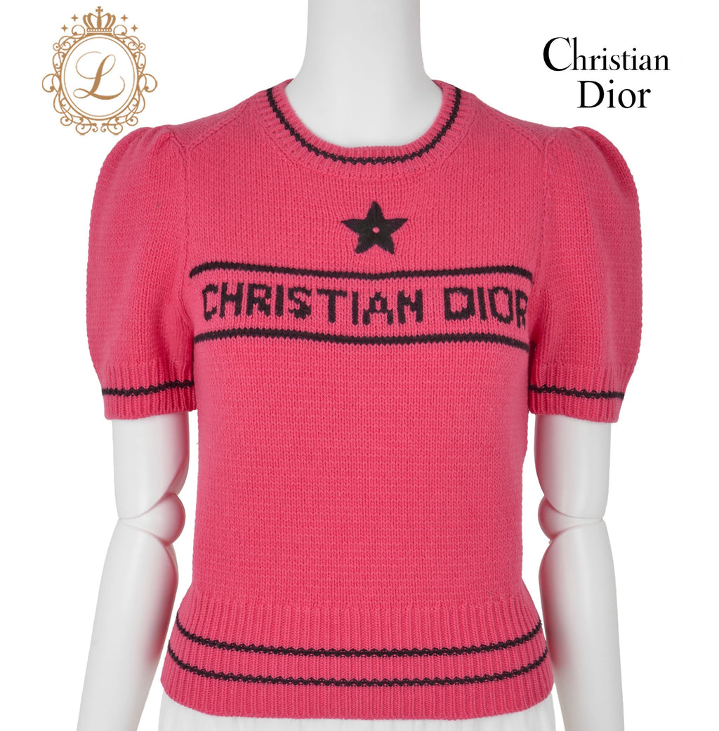 [Returnable] Dior Dior Logo Short Sleeve Knit 38 Pink x Black Cut-and-Sew Tops T-Shirt Brand Apparel