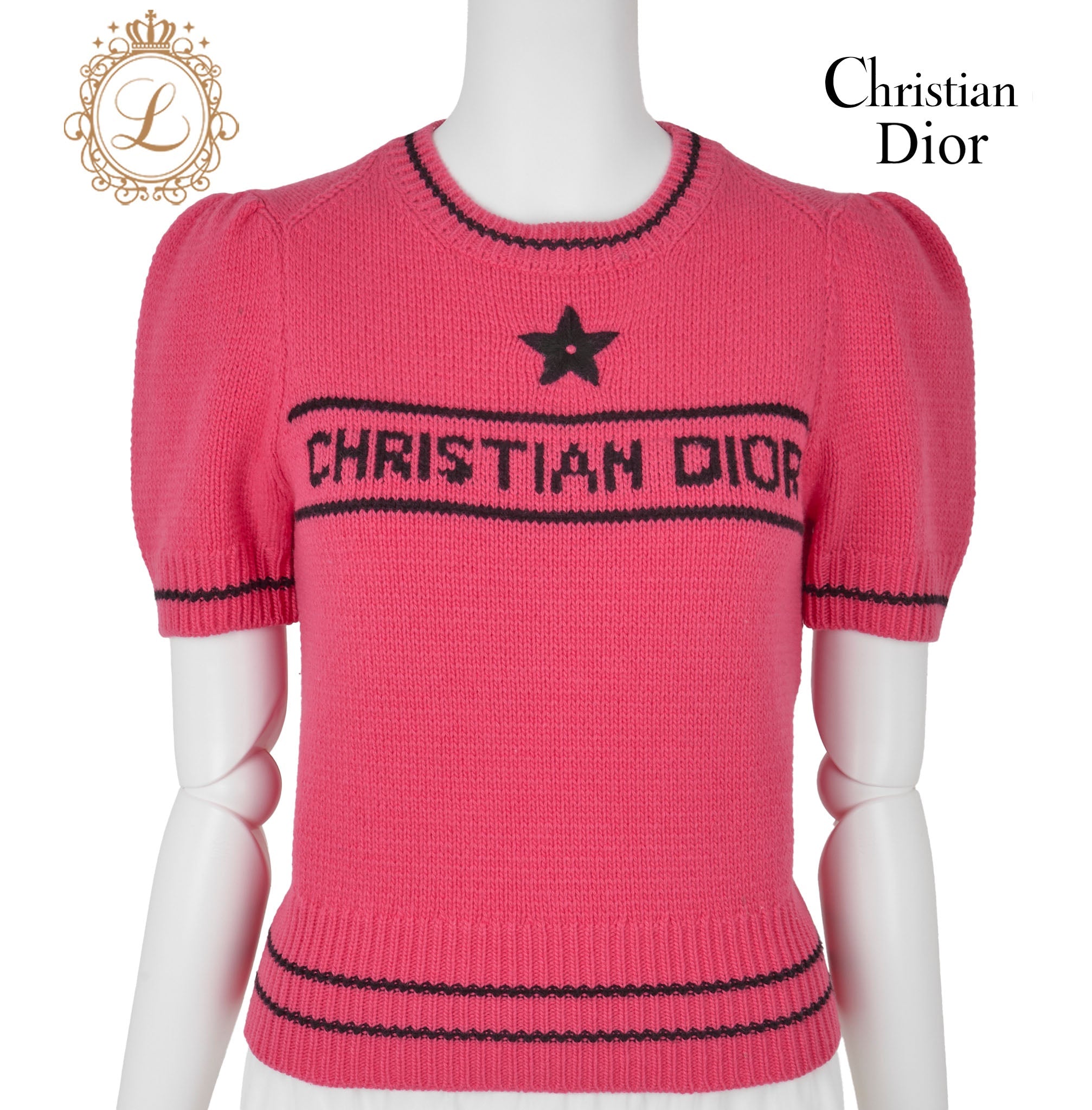 [Returnable] Dior Dior Logo Short Sleeve Knit 38 Pink x Black Cut-and-Sew Tops T-Shirt Brand Apparel
