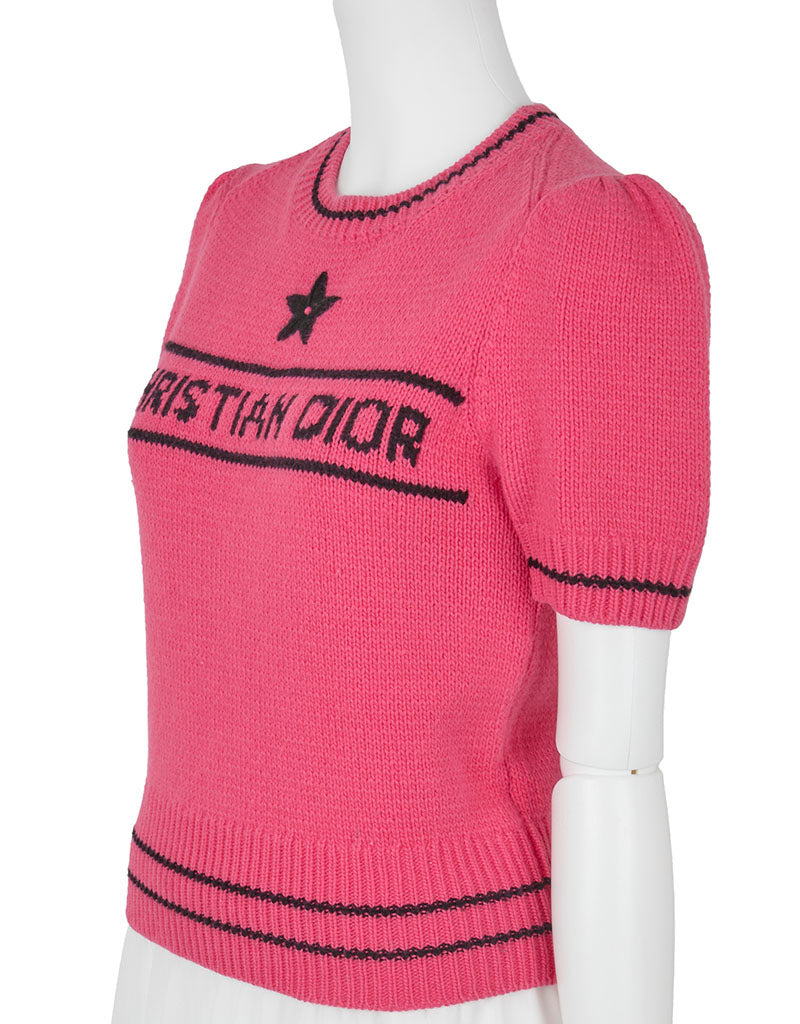 [Returnable] Dior Dior Logo Short Sleeve Knit 38 Pink x Black Cut-and-Sew Tops T-Shirt Brand Apparel