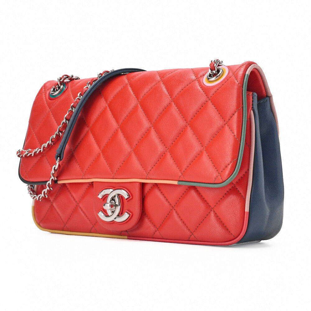 CHANEL Shoulder Bag Matelasse Denim Blue Single Flap Turn Lock Silver-Tone Hardware Pre-Owned