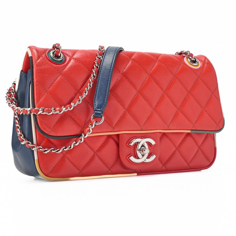 CHANEL Shoulder Bag Matelasse Denim Blue Single Flap Turn Lock Silver-Tone Hardware Pre-Owned