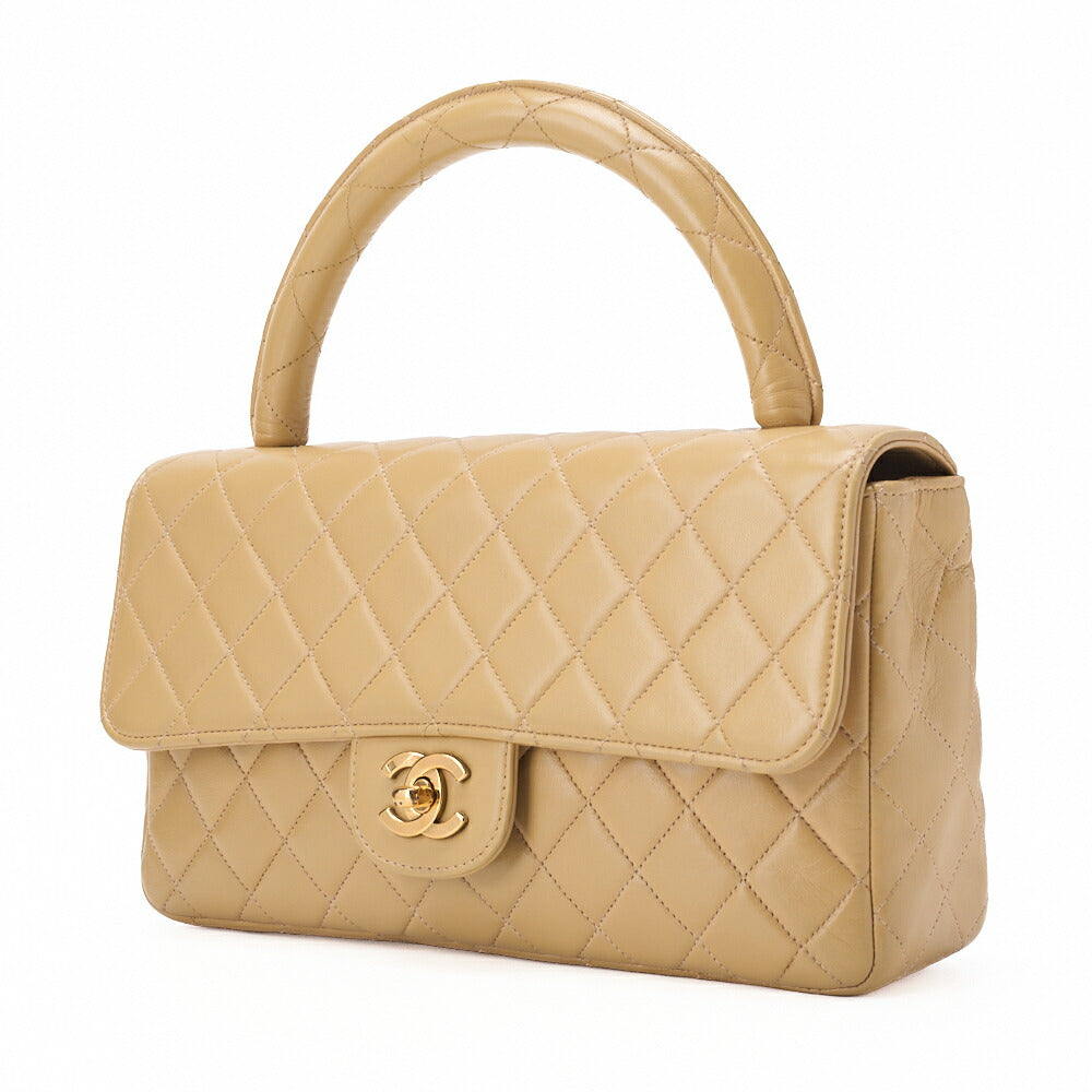 CHANEL Handbag Matelasse Coco Handle Lambskin Beige Gold-Tone Hardware Pre-Owned