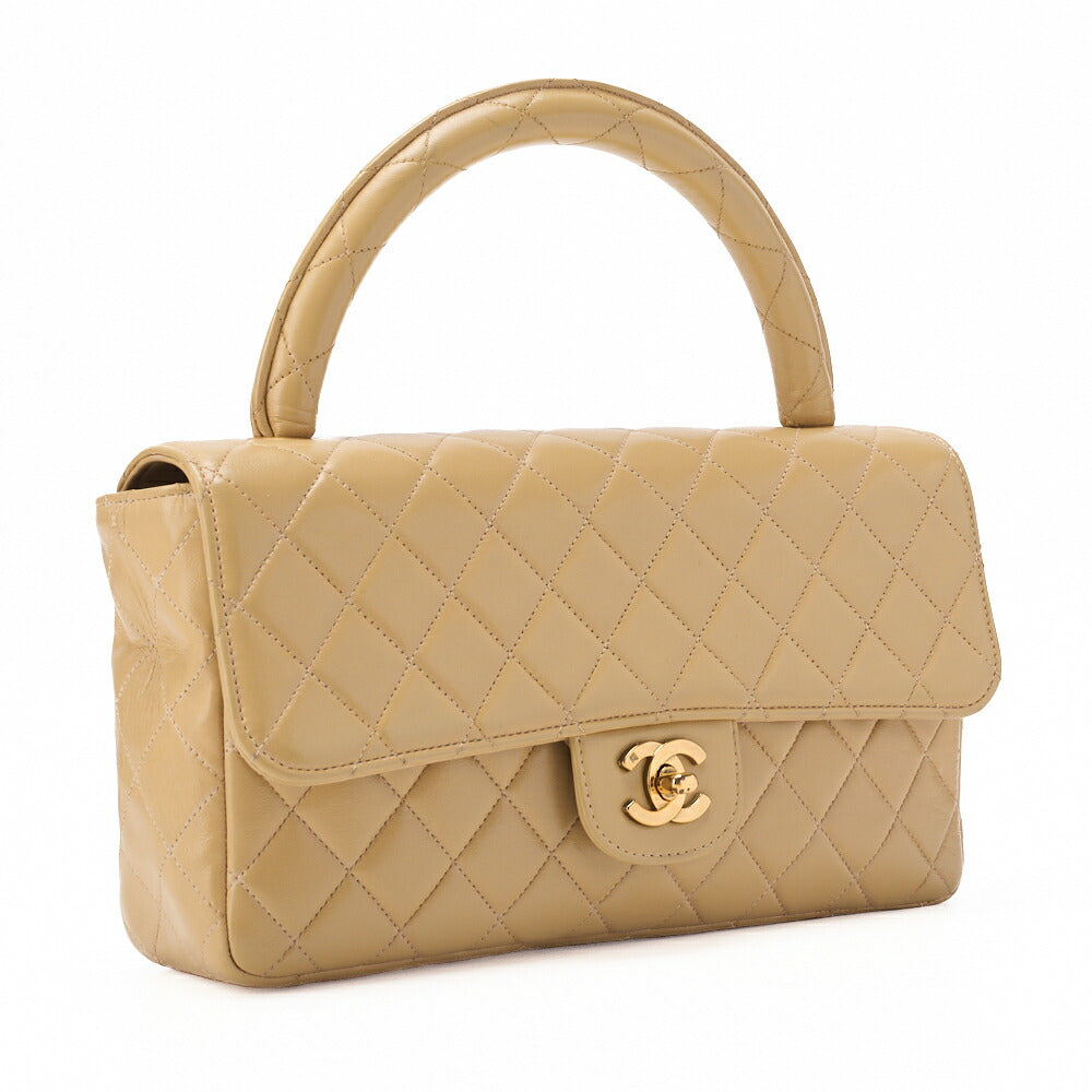 CHANEL Handbag Matelasse Coco Handle Lambskin Beige Gold-Tone Hardware Pre-Owned