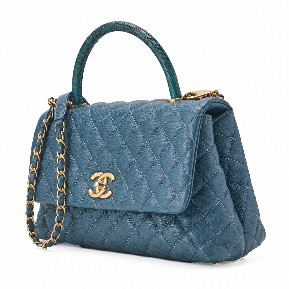 CHANEL Shoulder Tote Bag Matelasse Coco Handle 2WAY Caviar Skin Navy Gold-Tone Hardware Pre-Owned