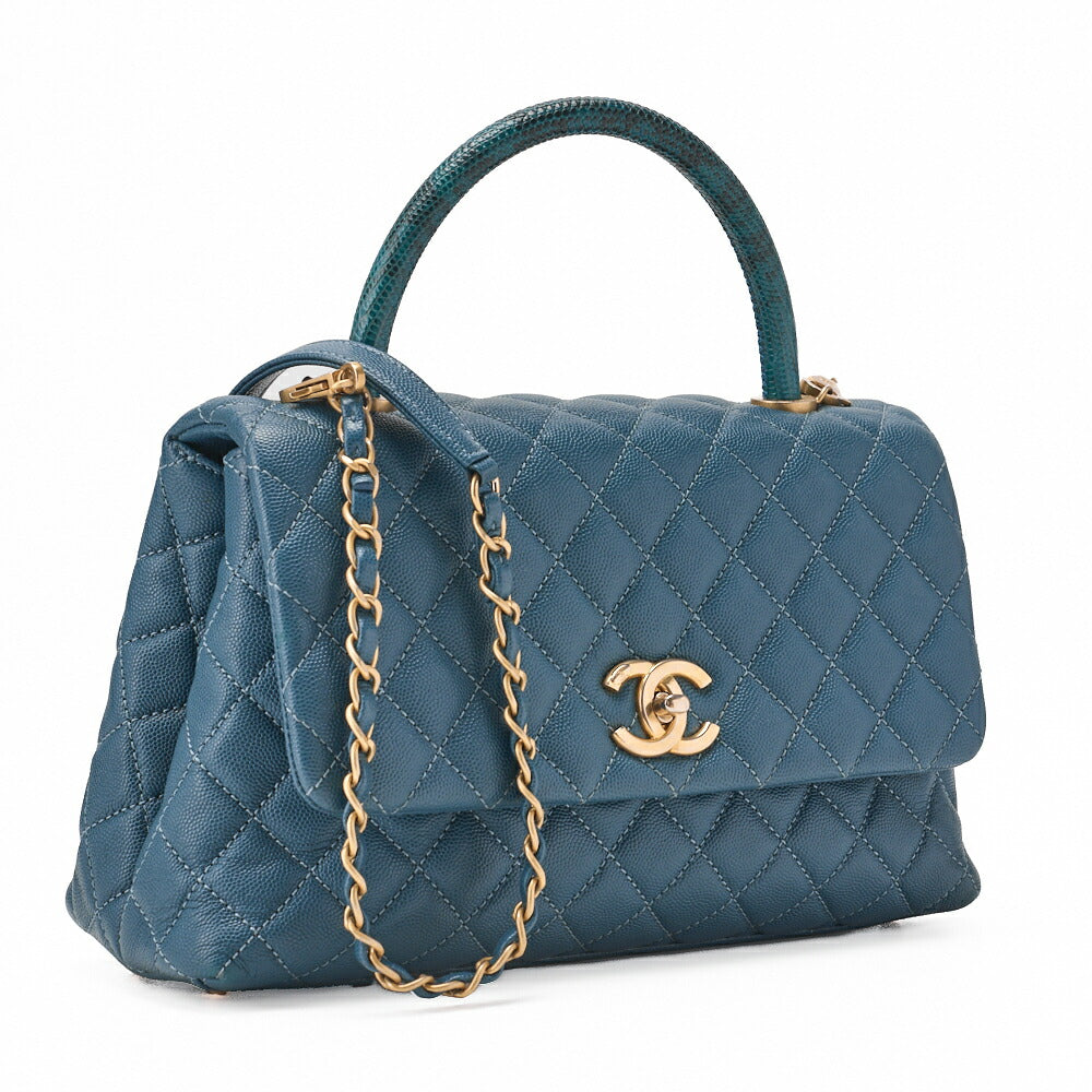 CHANEL Shoulder Tote Bag Matelasse Coco Handle 2WAY Caviar Skin Navy Gold-Tone Hardware Pre-Owned