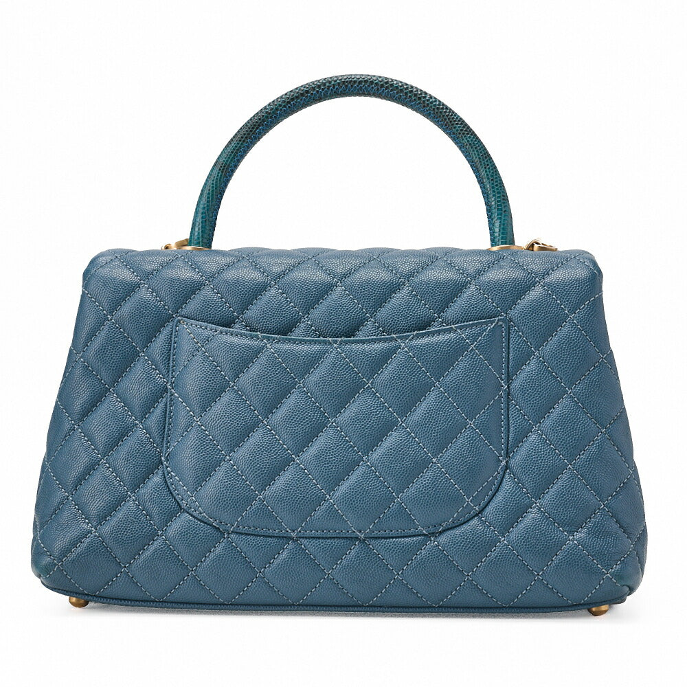 CHANEL Shoulder Tote Bag Matelasse Coco Handle 2WAY Caviar Skin Navy Gold-Tone Hardware Pre-Owned