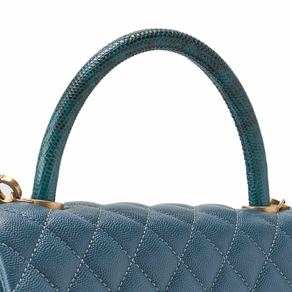CHANEL Shoulder Tote Bag Matelasse Coco Handle 2WAY Caviar Skin Navy Gold-Tone Hardware Pre-Owned
