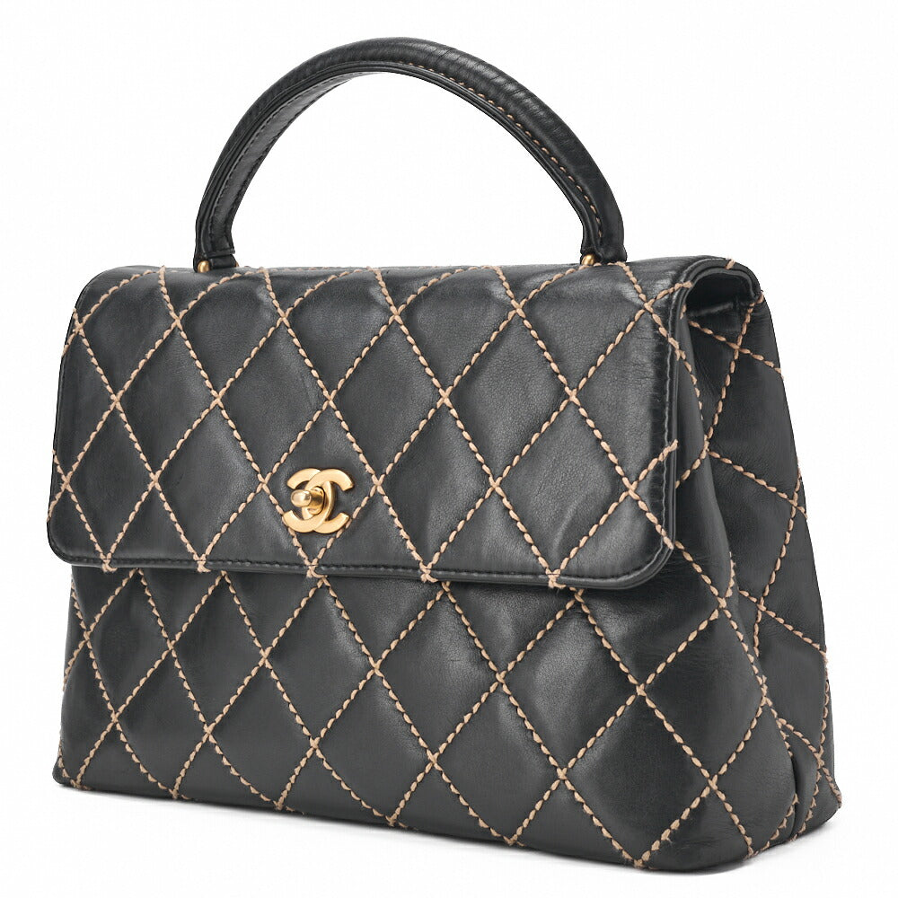 CHANEL Tote Bag, Coco Mark Wild Stitch Turn Lock, Calfskin, Black, Gold-Tone Hardware, Pre-Owned