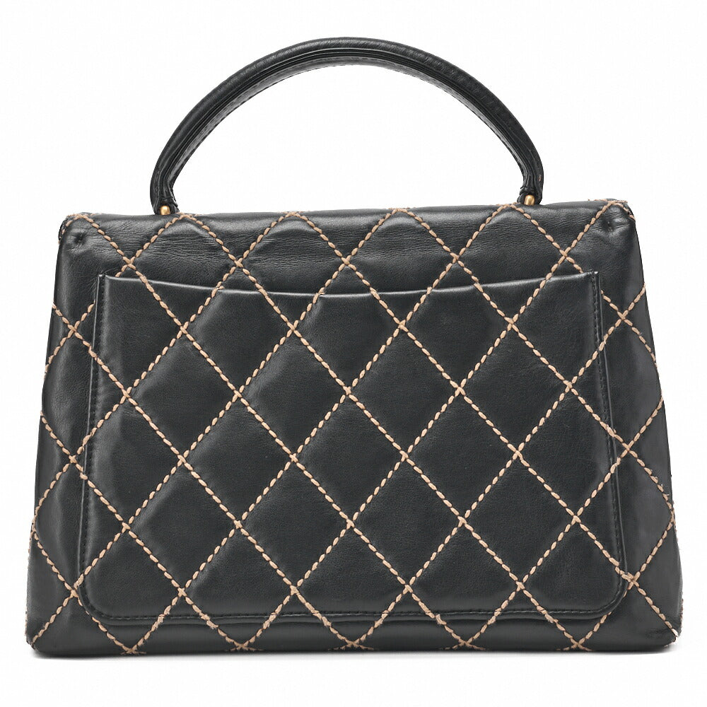 CHANEL Tote Bag, Coco Mark Wild Stitch Turn Lock, Calfskin, Black, Gold-Tone Hardware, Pre-Owned