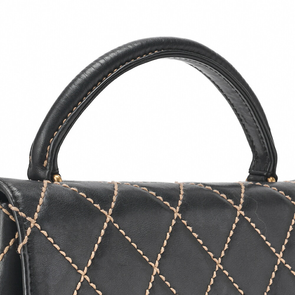 CHANEL Tote Bag, Coco Mark Wild Stitch Turn Lock, Calfskin, Black, Gold-Tone Hardware, Pre-Owned