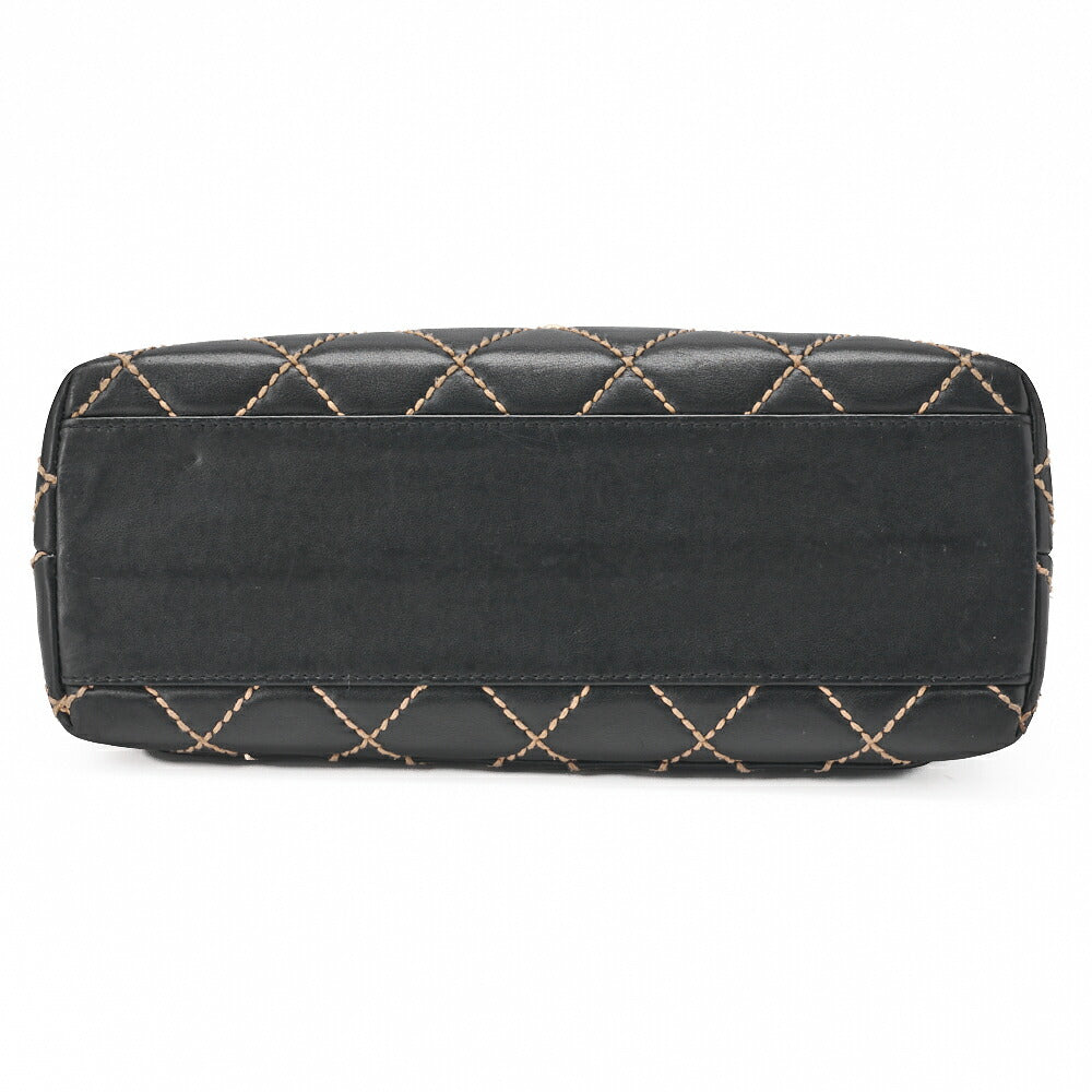 CHANEL Tote Bag, Coco Mark Wild Stitch Turn Lock, Calfskin, Black, Gold-Tone Hardware, Pre-Owned